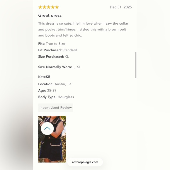 NWT By Anthropologie Size XL Collared Corduroy Mini Dress - Picture 2 of 12